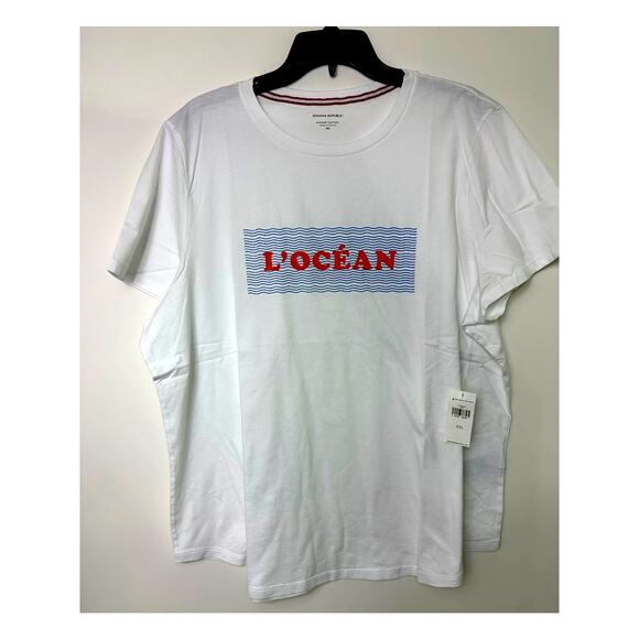 Banana Republic "L'Ocean" White Short Sleeve Beachy T-Shirt Top NWT XXL - Picture 1 of 3